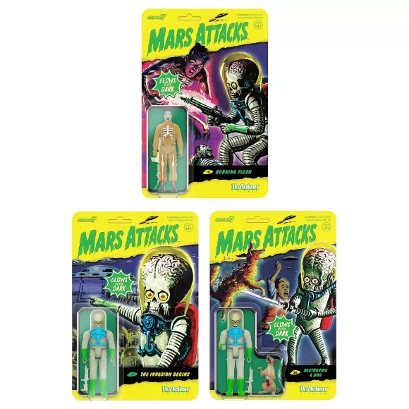 Super7 Mars Attacks^Mars Attacks Reaction Figures (Glow) Full Set