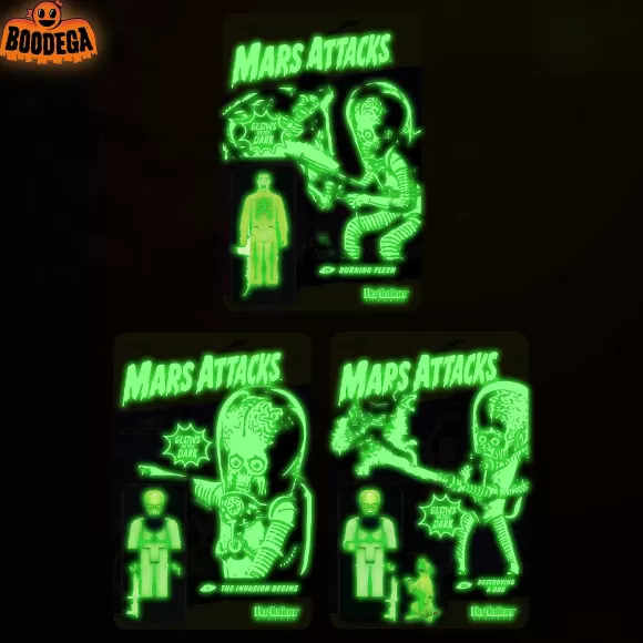 Super7 Mars Attacks^Mars Attacks Reaction Figures (Glow) Full Set